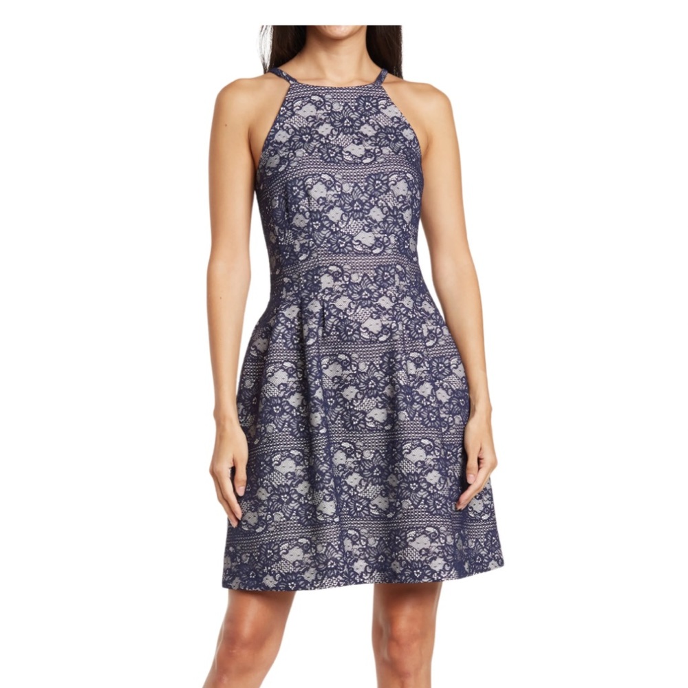 Vince Camuto Lace Halter Neck Fit & Flare Dress